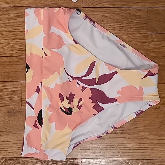 FRESHWATER WOMENS HIGH LEG HIGH WAIST PEACH FLORAL BATHING SUIT BOTTOMS SMALL - Picture 2 of 12